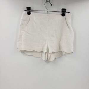 ASOS womens 4 white linen blend Scalloped hemline shorts